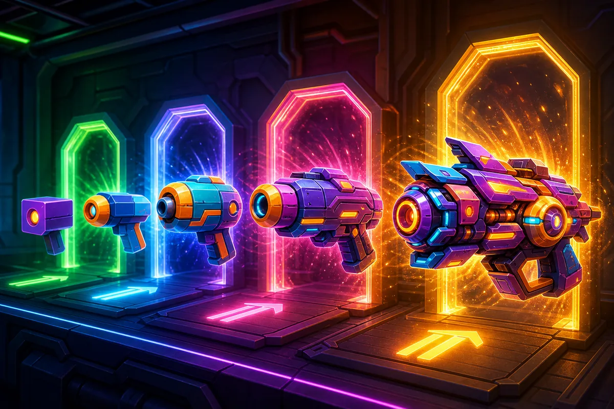 Gun Evolution Game: Visual Change Along a Forward Route